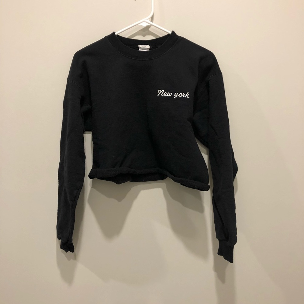 “New York” Black Crop Top Sweatshirt S